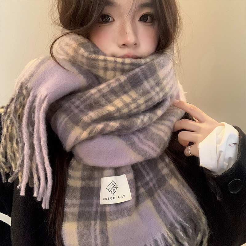 Paarse geruite sjaal dames her - Winter Clothing Korea recensie en prijs